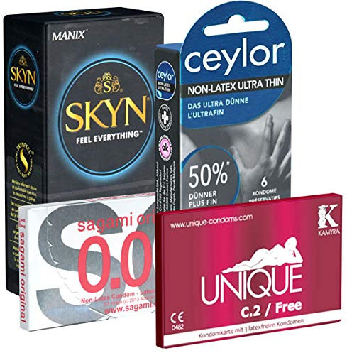 Der Latexfreie Kondomotheke®-Mix 4C - 4 verschiedene Sorten latexfreie Kondome für Allergiker - hypoallergene Kondome ohne Latex, 21 Stück