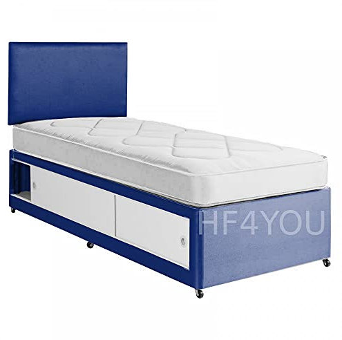 Hf4you Dallas Quilted Slider Storage Divan Bed - 3FT Single - No Headboard - Blue