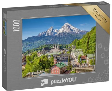 puzzleYOU: Puzzle 1000 Teile „Historische Stadt Berchtesgaden mit dem Watzmann im Hintergrund, Bayern“ – aus der Puzzle-Kollektion Deutschland, Berchtesgaden