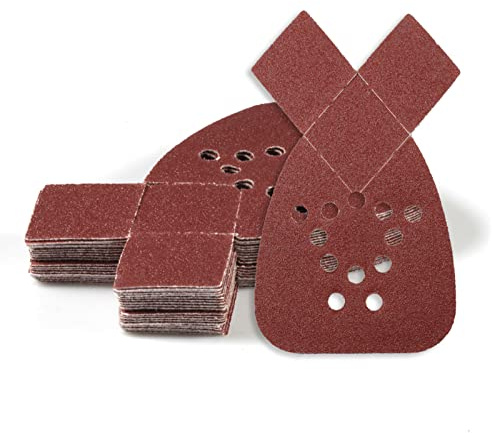 SPEEDWOX Lot de 20 feuilles de papier de verre pour ponceuse de détail Mouse Grain 80 avec 2 pointes de rechange, feuilles de ponçage à 12 trous pour le travail du bois