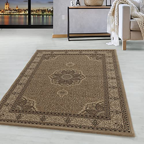 HomebyHome Vintage Teppich 80 x 150 cm Läufer Flur - Orientalischer Teppich Kurzflor - Orient Flur Teppich Beige für Wohnzimmer, Küche und Schlafzimmer - Klassicher Teppich mit Oeko-TEX