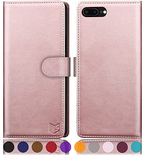 SUANPOT Flip Wallet Case for iPhone 7 Plus/8 Plus 5.5 Inch, Faux Leather, Rose Gold, RFID Blocking