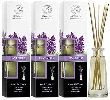 Raumduft Diffuser Lavendel mit Ätherischem Lavendelöl - 3x100ml - Diffuser Set mit Stäbchen - Raumbeduftung - Zimmerduft - Raumluft - Aromadiffuser - Duftdiffusor - Lufterfrischer - Geschenkset