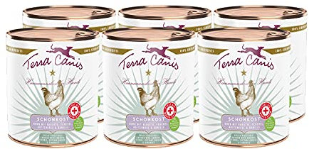 Terra Canis Hund-Schonkost, Nassfutter Huhn 6x800 g – Ergänzungs-Hundefutter, getreidefrei, ideal bei akuten Magen-Darm-Problemen, mit Rohstoffen in 100% Lebensmittelqualität