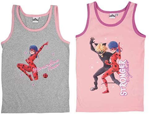 United Labels Miraculous Unterhemd für Mädchen Kinder Tank Top Hemdchen Unterwäsche Grau/Rosa (2er Pack)