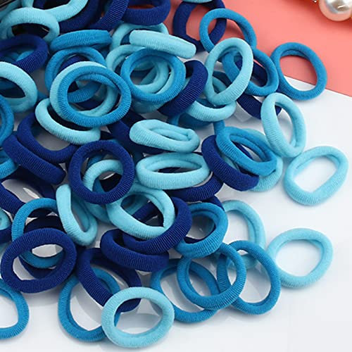 100 Stück Elastisch Haargummis Klein, Baby Haargummis, Soft Baumwolle Mini Haarband, Ohne Metall Haargummis, Pferdeschwanz Inhaber Perfekt für Kinder, Babys, kleine Mädchen, Blau