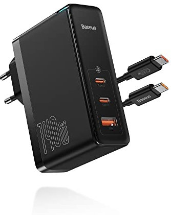 Baseus Chargeur USB C Rapide 140W, 3 Ports PD 3.1 GaN Chargeur Type C Ordinateurs Portable Compatible avec MacBook Pro/Air, Laptop, iPhone 15/14/13 Pro, iPad Pro, Samsung Galaxy S24 Ultra, SteamDeck