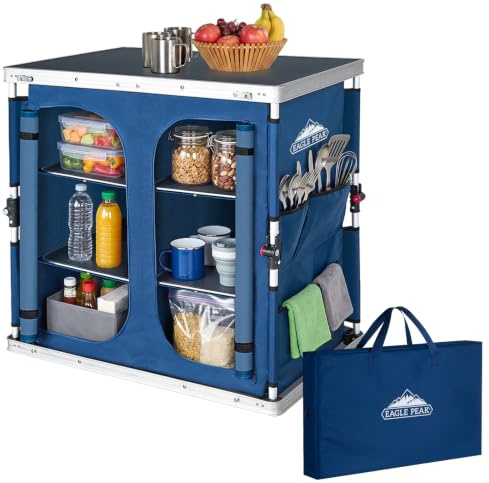 EAGLE PEAK Table de Camping Double Pliante avec Organisateur et Poches latérales, Table extérieure Portable pour Barbecue, Pique-Nique et Tailgating, Sac de Transport Inclus, Bleu