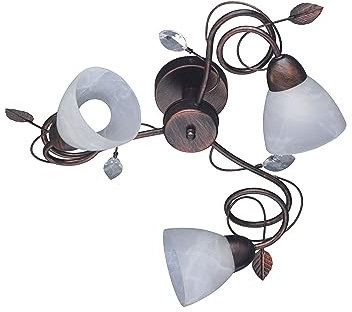 lightling Theresa Deckenleuchte, Deckenlampe rostfarben antik, 3-flammig, Schirme aus Glas in weiß alabaster, exkl. 3 x E14 max 40 Watt Leuchtmittel, Durchmesser: 61 cm