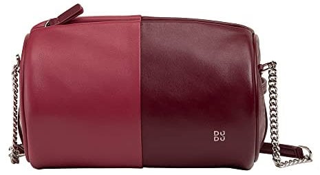 DUDU Barell -Ledertasche, Umhängetasche mit Kette und Leder, stilvolle Mode kleine zylindrische Tasche mit Reißverschluss Burgundy