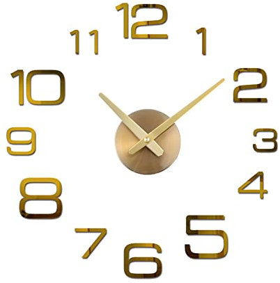 ISAKEN DIY Wanduhr Rahmenlose 3D Wandaufkleber Uhren DIY Wanduhr Dekorative Uhrenaufkleber 3D-Wanduhr für Wohnzimmer Schlafzimmer Büro