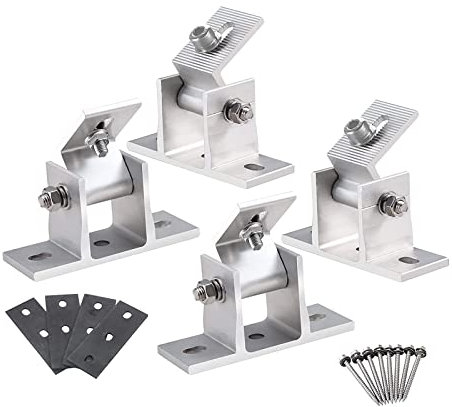 Moollyfox Lot de 4 supports de panneau solaire réglables 10-60°, support de module PV en aluminium, fixation panneau solaire avec vis et patins en caoutchouc pour camping-car, bateau, toit, murs