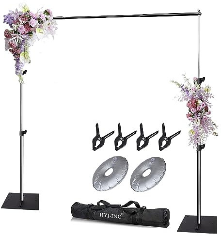 HYJ-INC Pipe and Drape Photography Backdrop Stand Kit Adjustable Photo Background Stand 10ft x 6.5ft with Metal Base for Parties Weddings Birthday Party Events Photo Booth