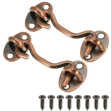 PATIKIL 3 pollici Gancio Occhio Chiusura, 2pz Carbonio Acciaio Privacy Gancio e Occhio Chiusura Cancello Chiusura Blocco Per Finestra Scorrevole Porta Fienile Porta, Rosso Bronzo