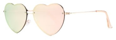WDZAYXC Vintage Herz Sonnenbrille Mit Metallrahmen, Hippie Gläser, Love Heart Sonnenbrille, UV Schutz（Rosa Reflexion