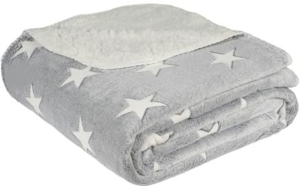 Manta Sherpa Polar Gruesa y Cálida para Sofá y Cama – Blanket Reversible con Franela Suave y Borreguito - Cobija Ideal para Invierno, 100% Microfibra Esponjosa (Color Estrella Gris, 130x160cm)