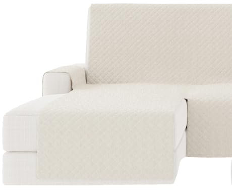 GAMUSI Sofabezug für Chaiselongue, 290 cm, Eckteil links (bis 330 cm breit), gepolstert, einfarbig, atmungsaktive Baumwolle, Ecru