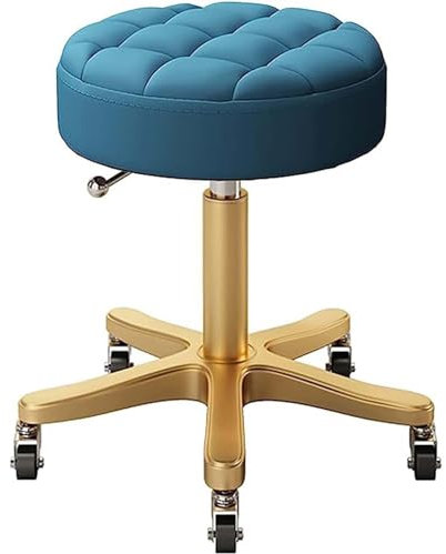 Gruytoie Robuster, Höhenverstellbarer Werkstatthocker Mit Rädern, Nicht Leicht Zu Wickeln, Gold, Belastbarer 440 Ib PU-Leder-Rollhocker, Drehbarer Salon-Friseurhocker (D)