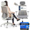 SCHEKKA® Bürostuhl Ergonomisch Testsieger - Besonders individuell Einstellbarer Schreibtischstuhl mit Kopf- & Lordosenstütze, 3D Armlehnen & atmungsaktives Mesh - Bürostuhl 150 kg (Hellgrau)
