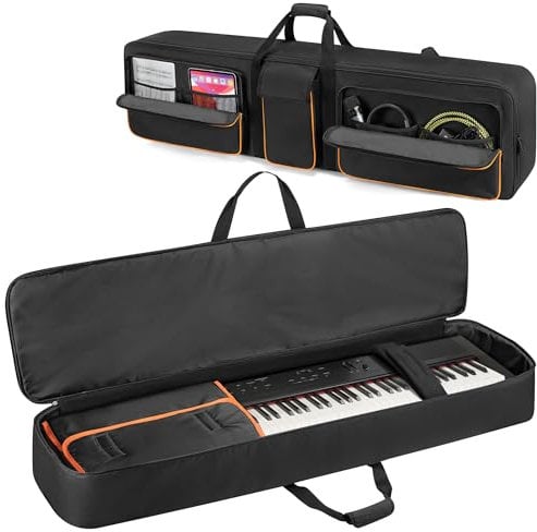 LoDrid 88 Key Keyboard Bag, Padded Piano Carry Case with 6 Bottom Feet and 3 Front Pockets for Cable, Sheet Music Travel Gig Bag with Handle and Detachable Shoulder Strap, Black