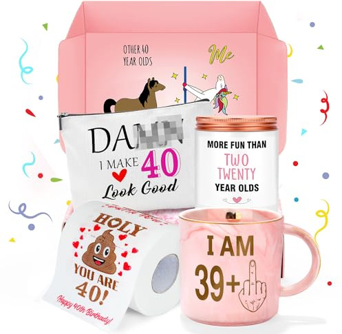 Pradnel 40th Birthday Gifts Women Funny 40 Year Old Birthday Gifts for Women 40 and Fabulous Decorations 40th Bday Gift Ideas for Woman 40s Her Best Friend - Coffee Mug Card Makeup Bag Toilet Paper