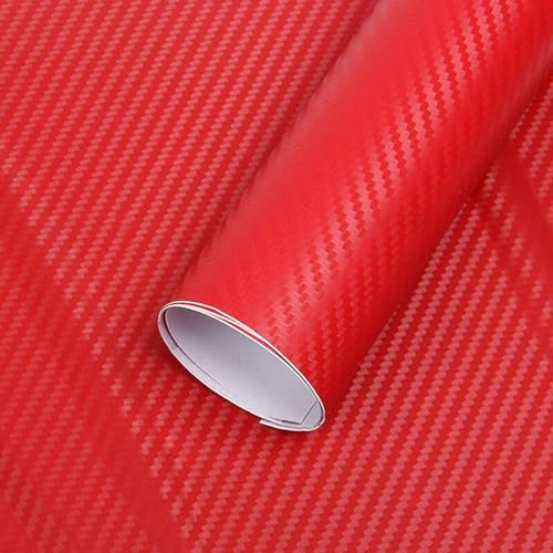 Rouleau de Vinyle 3D en Fibre de Carbone, Kacepar Film de Protection de Peinture pour Voiture, Moto, Van, décoration intérieure/extérieure imperméable, Effet 3D texturé, 50cm x 152cm - Rouge