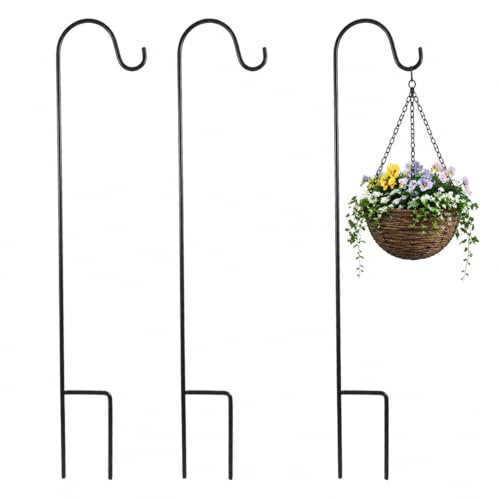 Milisten Shepherd Hooks Outdoor: 16.54In Metal Garden Hanging Hooks, 3 Pack Wrought Iron Lantern Hangers for Flower Pots Bird Feeders String Lights