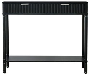 90cm Slim Console Table with 2 Drawers, Modern Black Wooden Entryway Table with Storage Shelf, Narrow Hallway Table for Living Room Furniture