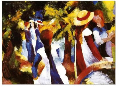 MOBYAT Rahmenlos August Macke Bilder Leinwand,Mädchen unter Bäumen,BerüHmte Kunstdrucke,August Macke Poster,Modern Kunstdruck Deko65x50cm(26x19in)
