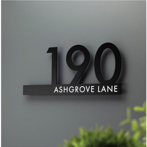 Numéro de rue personnalisé pour maison, plaque d'adresse personnalisée, panneau horizontal décoratif en bois de roche pour boîte aux lettres, plaque de numéros de maison (noir, 22 x 10 cm)