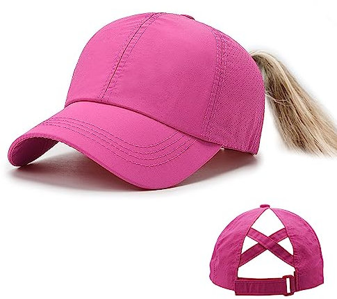 Feelorna Casquette de baseball pour queue de cheval - Pour femme - En maille - Avec trou pour queue de cheval - Réglable - Respirante - Pour sports de plein air - Voyage, Rose, taille unique