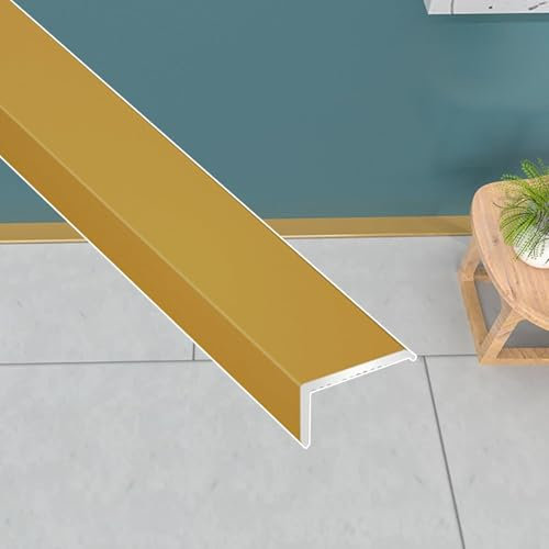 SFQEVHRZ Fußbodenschwelle Transition Strip， 2,74 m lange Treppenkantenleiste, Kantenschutz aus Aluminiumlegierung for Hartholzböden, L-förmige Trittstufenleiste for Vinylböden(Gold)