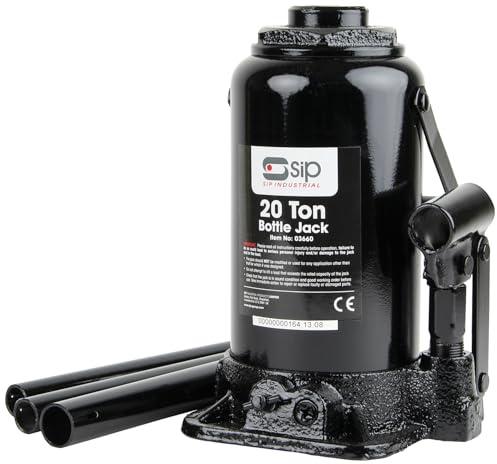 SIP 20 Ton Hydraulic Bottle Jack Car Van Workshop 230-450mm Lifting Range | 46mm Serrated Saddle, HGV and Plant Capacity, Cast Iron Base, Safety Valve, 60mm Screw Extension, Trade Workshops