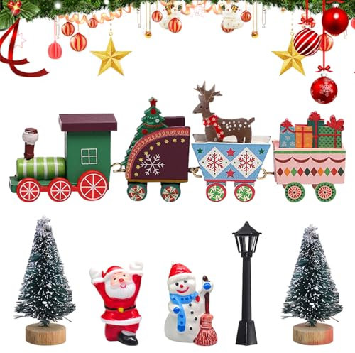 TZQFROCE 7 Stück Weihnachten Zug Deko Mini Holz Weihnachtszug Weihnachtszug Deko Wichtel Zubehör Set Geschenke für Xmas Party Weihnachten Tischdeko
