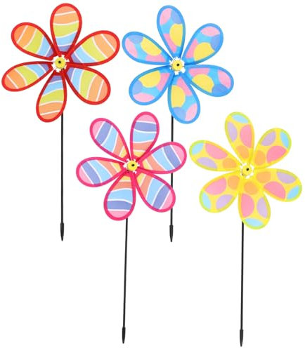 Milisten Lot de 4 Moulins à Vent Décoratifs pour Jardin Extérieur Moulin à Vent Rotatif