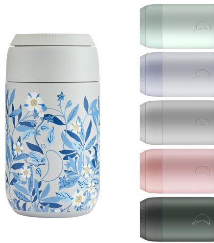 Chilly's Taza de café serie 2, cierre hermético, sin sudoración, acero inoxidable sin BPA, reutilizable, doble pared, aislada al vacío, flor de Brighton, 340 ml