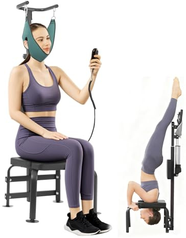 VonVVer Nacken-Traktionsgerät mit Kopfstandhocker 55W - Nackenstrecker Nackenstretcher mit 6000N Last & Fernbedienung Nackenentlastungsgerät Halswirbelsäulen-Traktionsgerät Stretching-Trainingsgerät