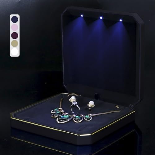 LED Schmuckbox für Halskette – Große Geschenkbox mit Licht – Schmuckkästchen mit Samt-Innenfutter – Ideal für Hochzeit, Geburtstag, Valentinstag, Muttertag, Weihnachten