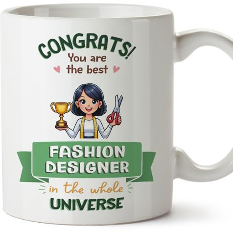 MUGFFINS Fashion Designer Woman Mug - in English - Best in Universe Trophy - Funny Gift for Colleagues - Ceramic 11oz Mug