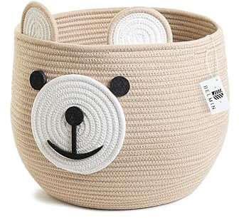 BELMIN Cesta Juguetes Infantil - Baul Juguetes Infantil de Gran Capacidad, Cuerda de Algodon Lavable, Diseño Ideal para Almacenaje Juguetes, Organizador Peluches y Cesto Ropa Sucia Bebe