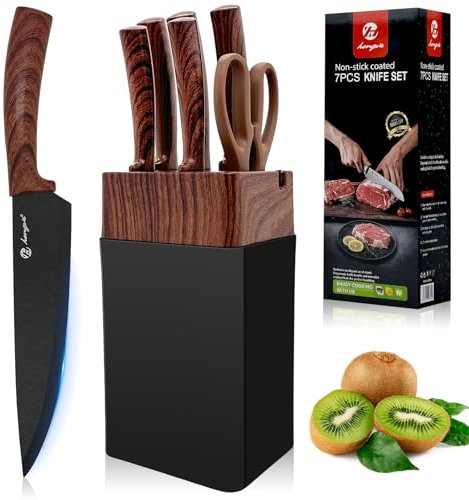 Set Cuchillos Cocina Profesional Juego de 7 Piezas con Soporte de Madera - Acero Inoxidable Alemán 58HRC | Mangos Ergonómicos Antideslizantes | Para Chef y Uso Doméstico