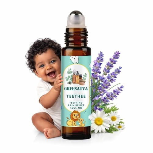 Teethee by Greenatva - Natural Baby Teething Relief Roller (3+ Months), Chamomile & Lavender Teething Oil Roll On, Travel-Friendly Teething Essentials, 10ml/0.3 Fl Oz
