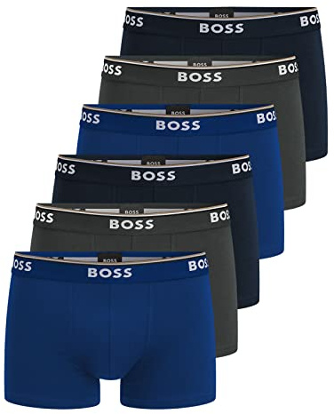 BOSS Herren Power Boxer Trunks Unterhosen Cotton Stretch 6er Pack, Farbe:Mehrfarbig, Wäschegröße:S, Artikel:-487 Blue/Navy/Grey