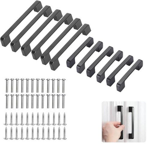 lbxtswpl Kitchen Cabinet Handles, 12PCS Cabinet Handles, Brushed Satin Nickel Cabinet Pulls Center Cabinet Hardware Aluminum Kitchen Cabinet Door Handles Pull (2 Size 96mm, 128mm Black)