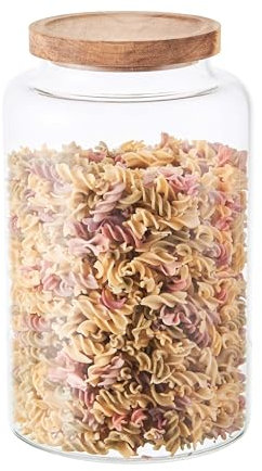 Eden & Willow Large Glass Storage Jar with Airtight Acacia Wooden Lid and | Borosilicate Glass Container for Kitchen Organisation (1, 3L)