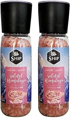 Ship - Sal del Himalaya - Formato Molinillo de 370 gramos - Condimento Culinario Original de España - Ofrece una Composición Alta en Cloruro de Sodio (Paquete de 2)