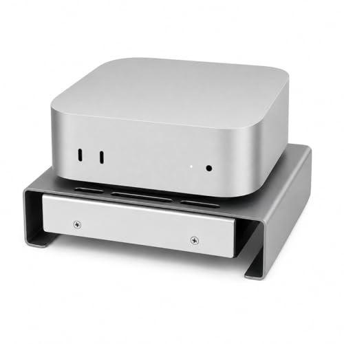 Aluminium-Ständer mit Lüfter, kompatibel mit Mac Mini, Desktop-Organizer für Router, Switch, TV-Box, Mini-PC – Wärmeableitungsdesign für Zuhause/Büro (Silber)