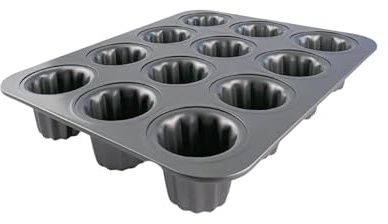 Mastrad - Moule À Cannelés – 12 Cannelés - Moule Forme Bordelaise - Revêtement Duramax Antiadhérent – Acier Résistant 230°C – Démoulage Facile – Sans PFAS & PTFE - 26 x 22,5 x 5 cm