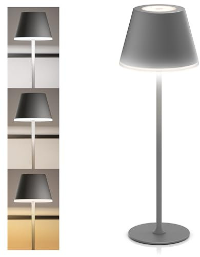 CSL - Tischlampe LED mit Akku - Kabellos - Touch - Helligkeit dimmbar - warmweiß neutralweiß kaltweiß - Metall - großer Akku - Tischleuchte - Nachttischlampe - Leselampe - Indoor Outdoor - Anthrazit
