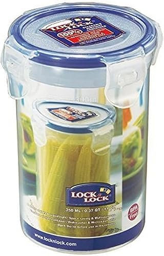 ASA® Lock and Lock Round Storage Container - BPA Free - 100% Air & Water Tight - Microwave & Dishwasher Safe - 350ml - Clear/Blue